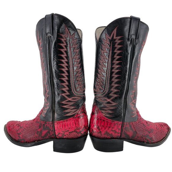 Vintage Mens size 11.5D Red Python Exotic Snakeskin Leather Cowboy Western Boots - Picture 4 of 16